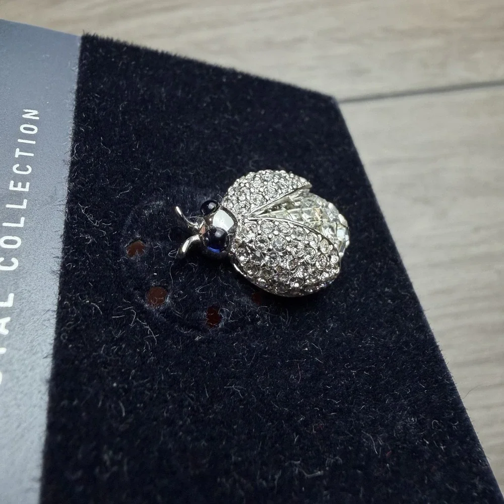 Nordstrom Crystal Collection Ladybug Brooch Pin Silver Tone Pave Rhinestone